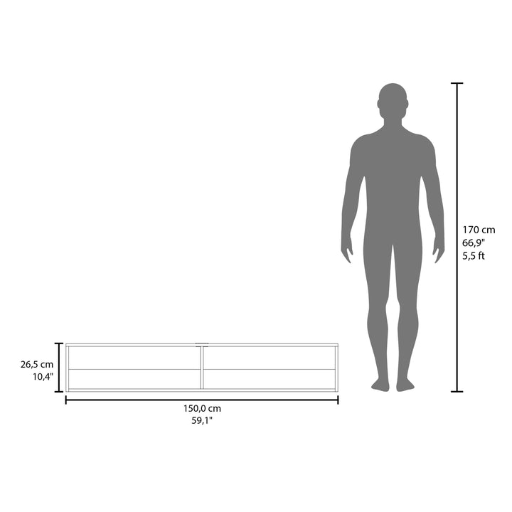 Warrior 59" Floating Tv Stand with Two open shelves, media compartments and cable management Black