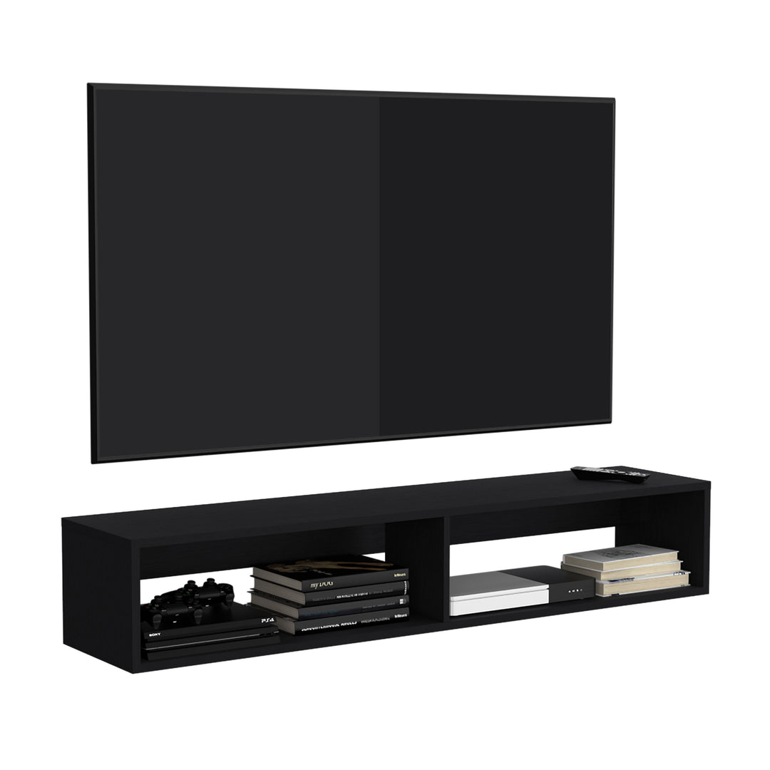 Warrior 59" Floating Tv Stand with Two open shelves, media compartments and cable management Black