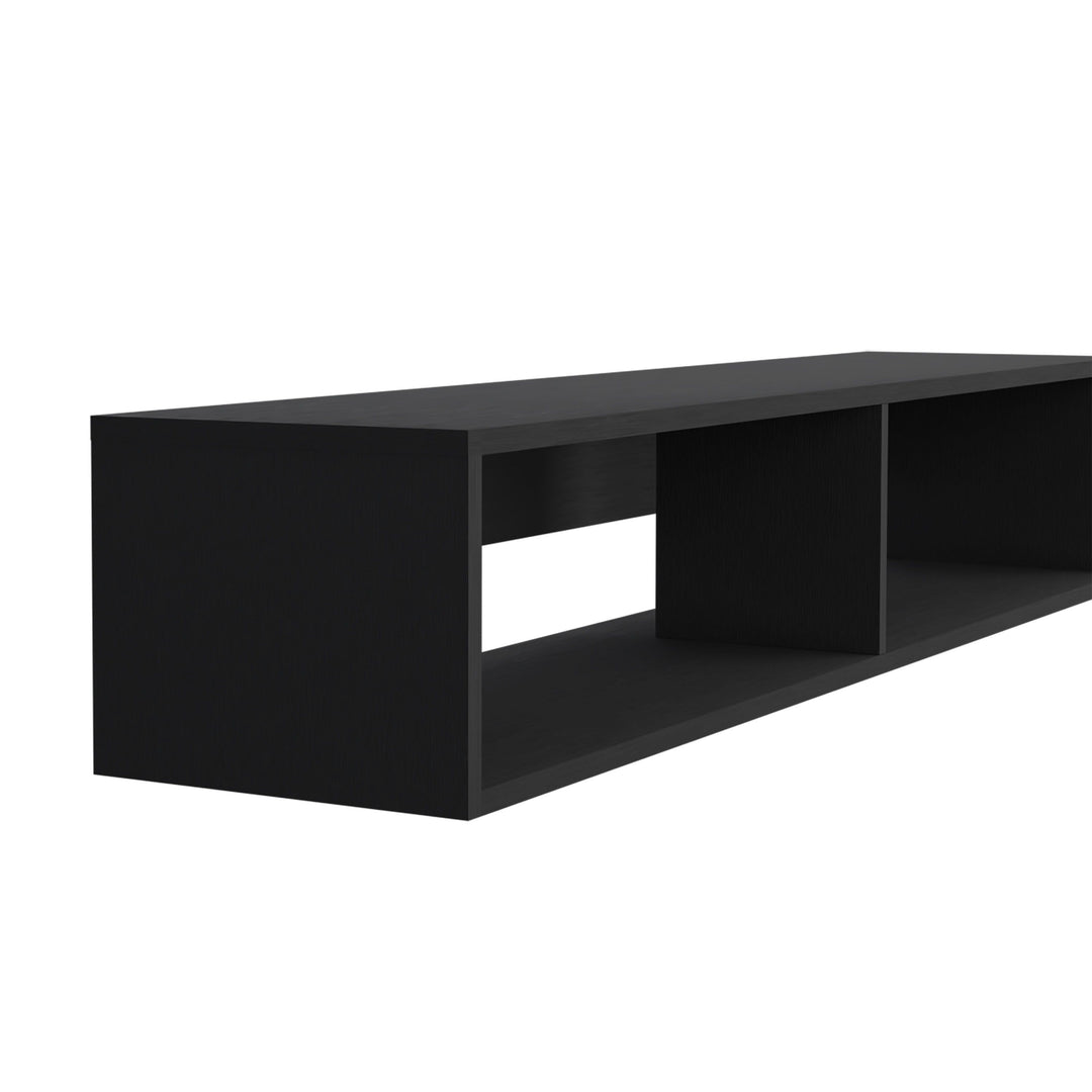 Warrior 59" Floating Tv Stand with Two open shelves, media compartments and cable management Black