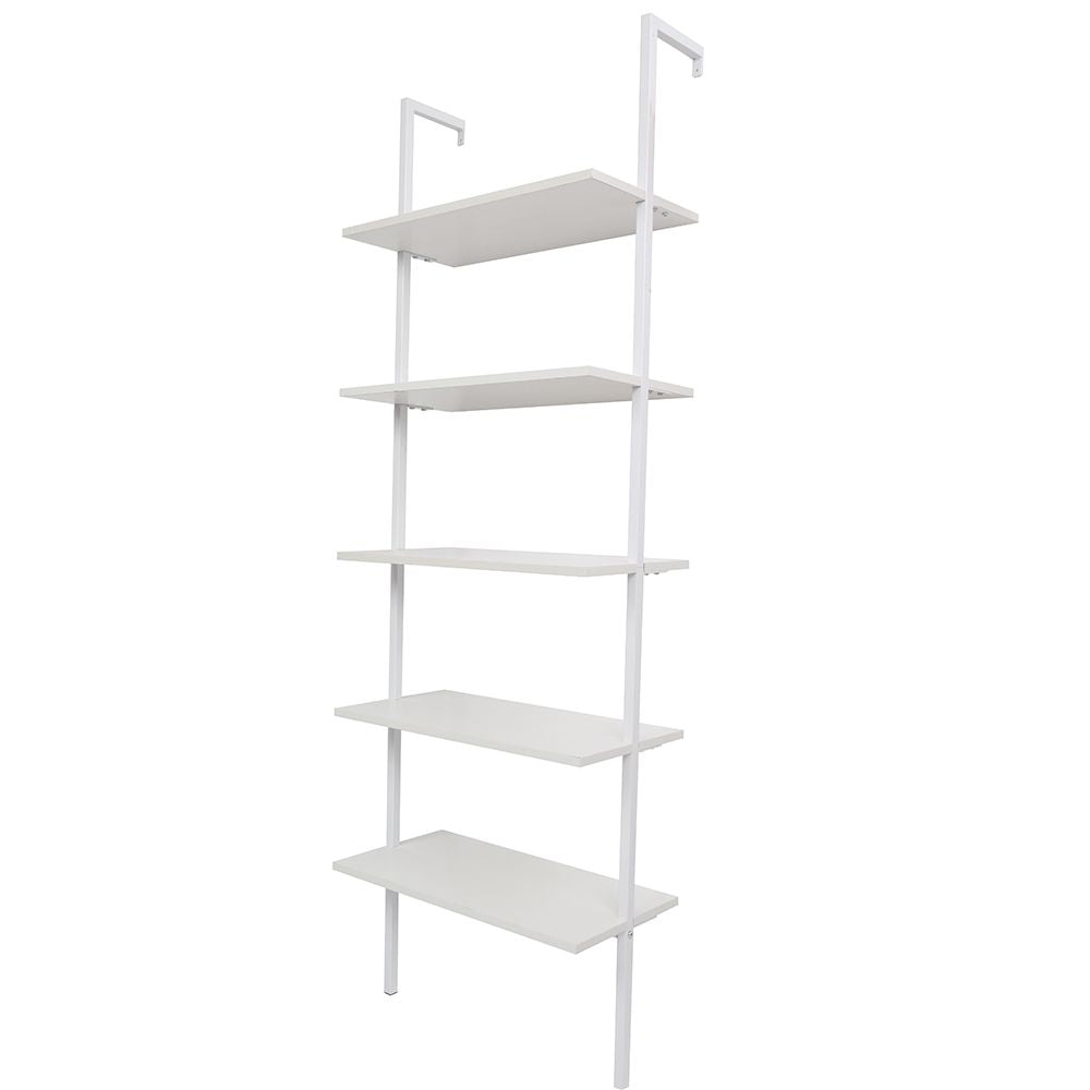 5-Shelf Wood Ladder Bookcase with Metal Frame Industrial 5-Tier Modern Ladder Shelf