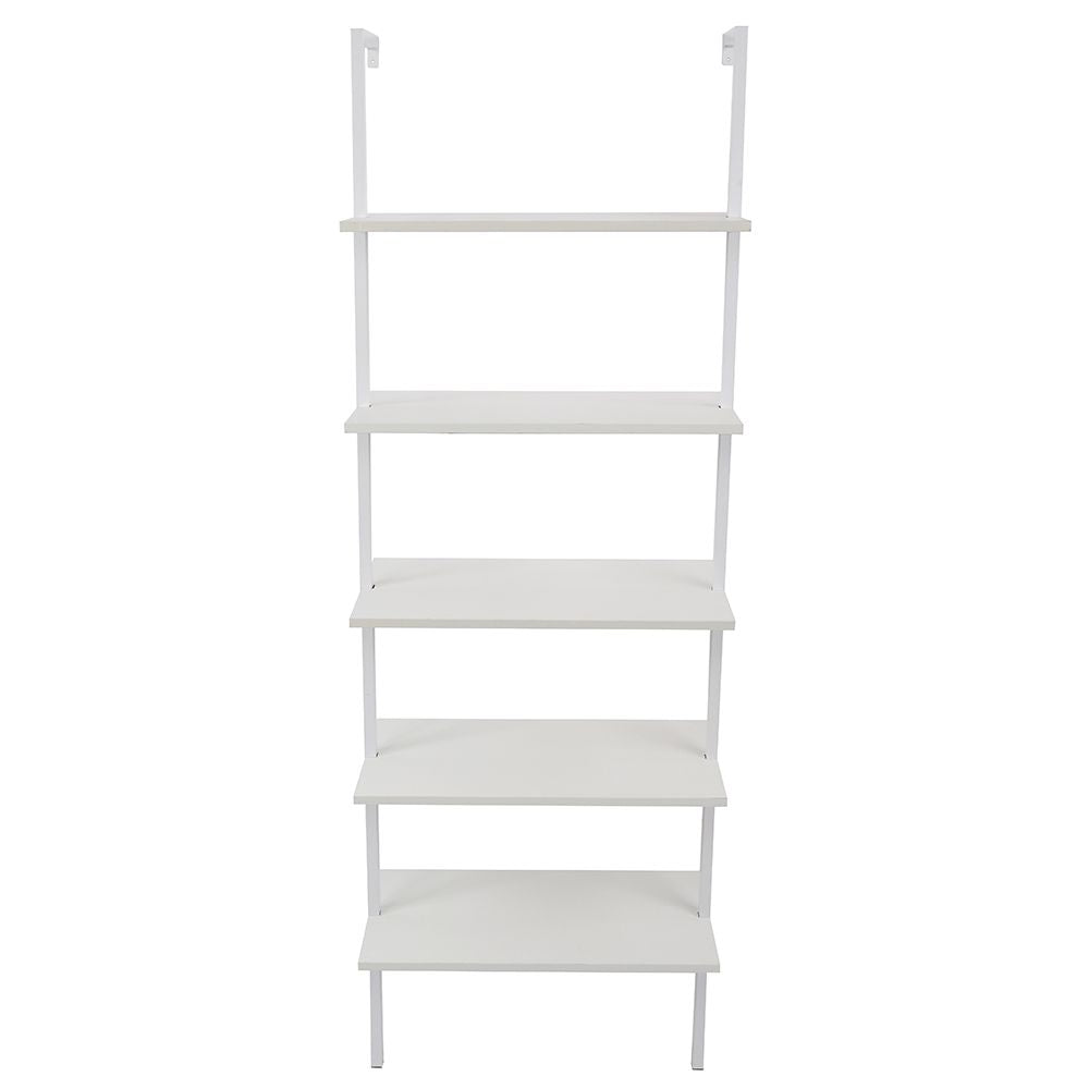 5-Shelf Wood Ladder Bookcase with Metal Frame Industrial 5-Tier Modern Ladder Shelf