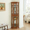 Corner Curio Cabinet Lighted Corner Display, Glass Display Shelf Shelving Bar cabinet with Tempered Glass Door, Bar Cabinet,Cabinet with Adjustable Shelf Glass Cabinet Shelves Bead Bulb Included
