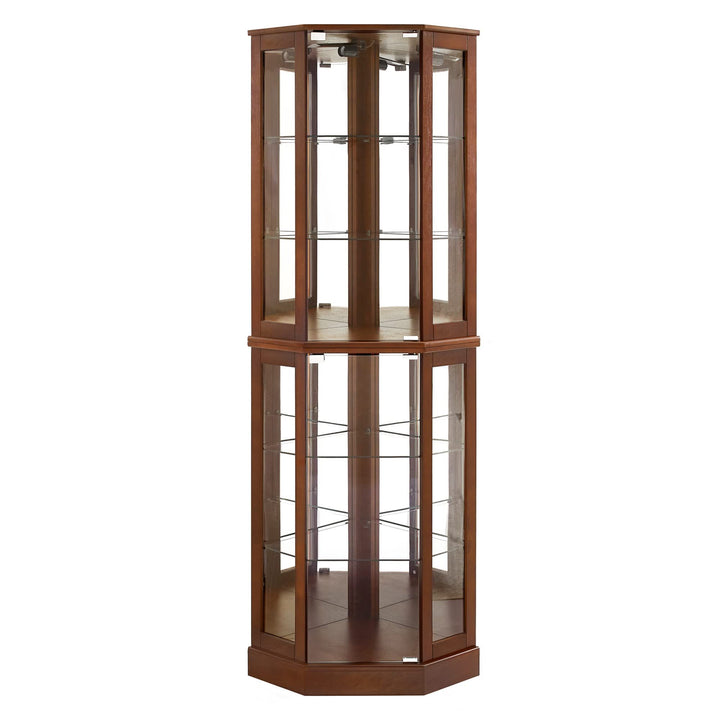 6 Shelf Corner Curio Display Cabinet with Lights, Mirrors and Adjustable Shelves, (E26 light bulb not included)