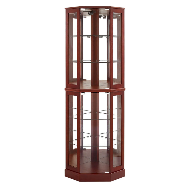 6 Shelf Corner Curio Display Cabinet with Lights, Mirrors and Adjustable Shelves, (E26 light bulb not included)