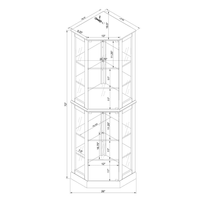 6 Shelf Corner Curio Display Cabinet with Lights, Mirrors and Adjustable Shelves, (E26 light bulb not included)