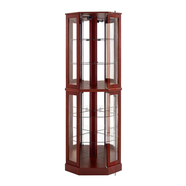 6 Shelf Corner Curio Display Cabinet with Lights, Mirrors and Adjustable Shelves, (E26 light bulb not included)