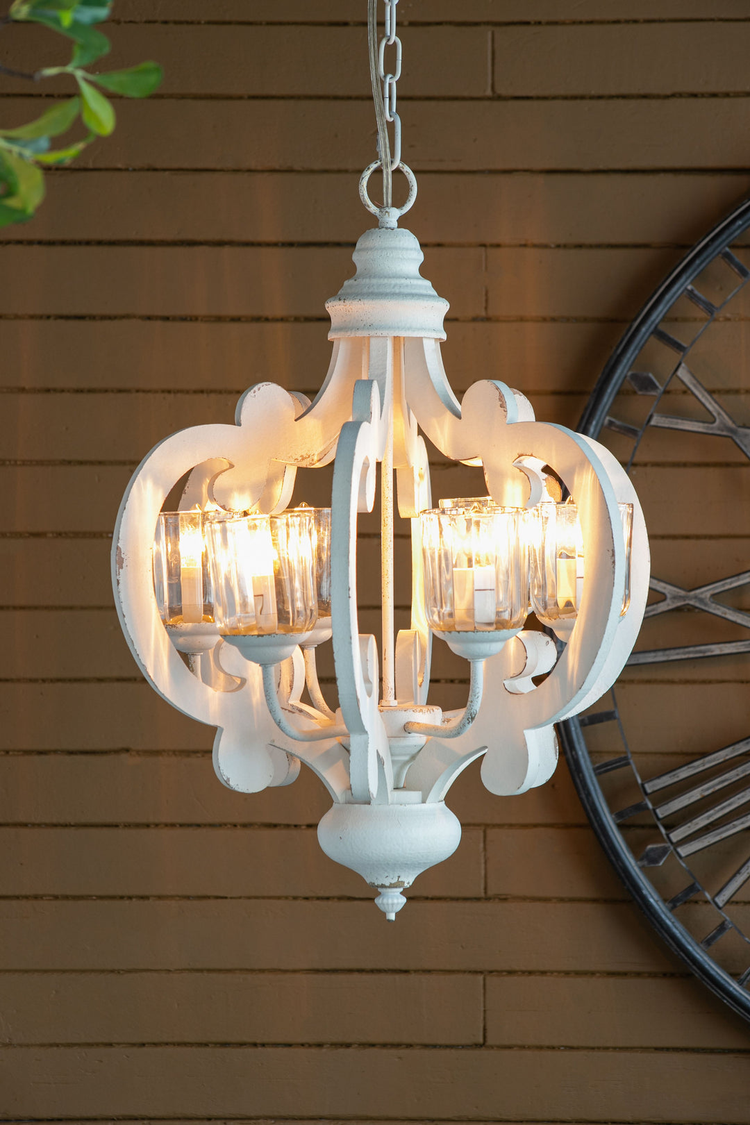 Farmhouse Chandelier, 6-Light Wood Chandelier Pendant Light Fixture with Adjustable Chain for Dining Room Living Room Entryway, Bulb Not Included