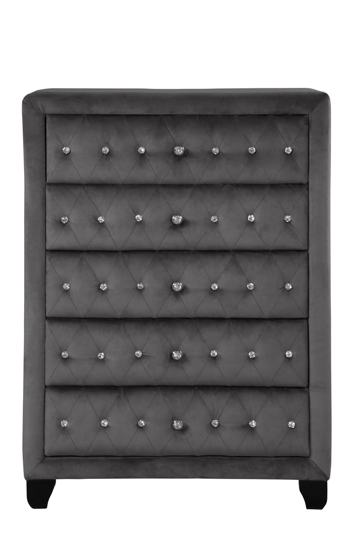 Sophia Queen 5 Pc Vanity Upholstery Bedroom Set Made With Wood in Gray