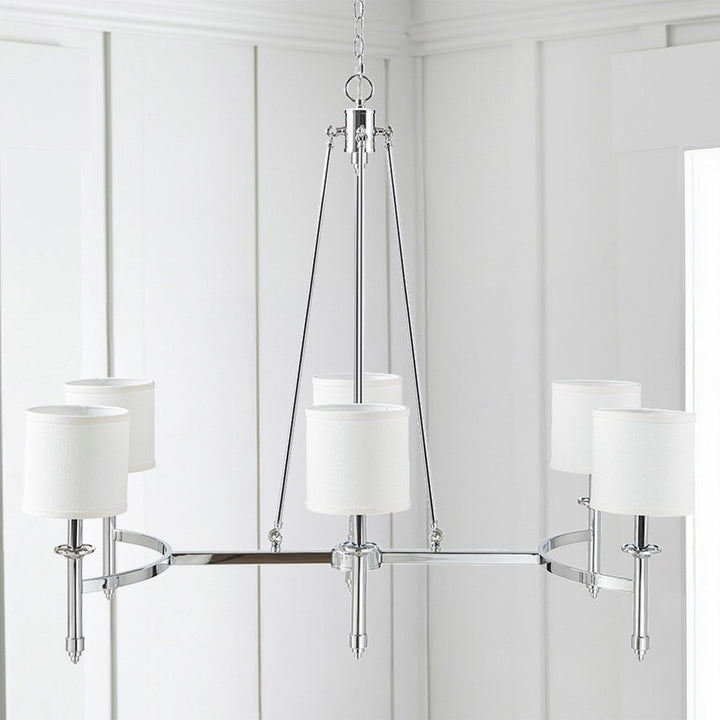 6-light Chandelier with Fabric Drum Shades