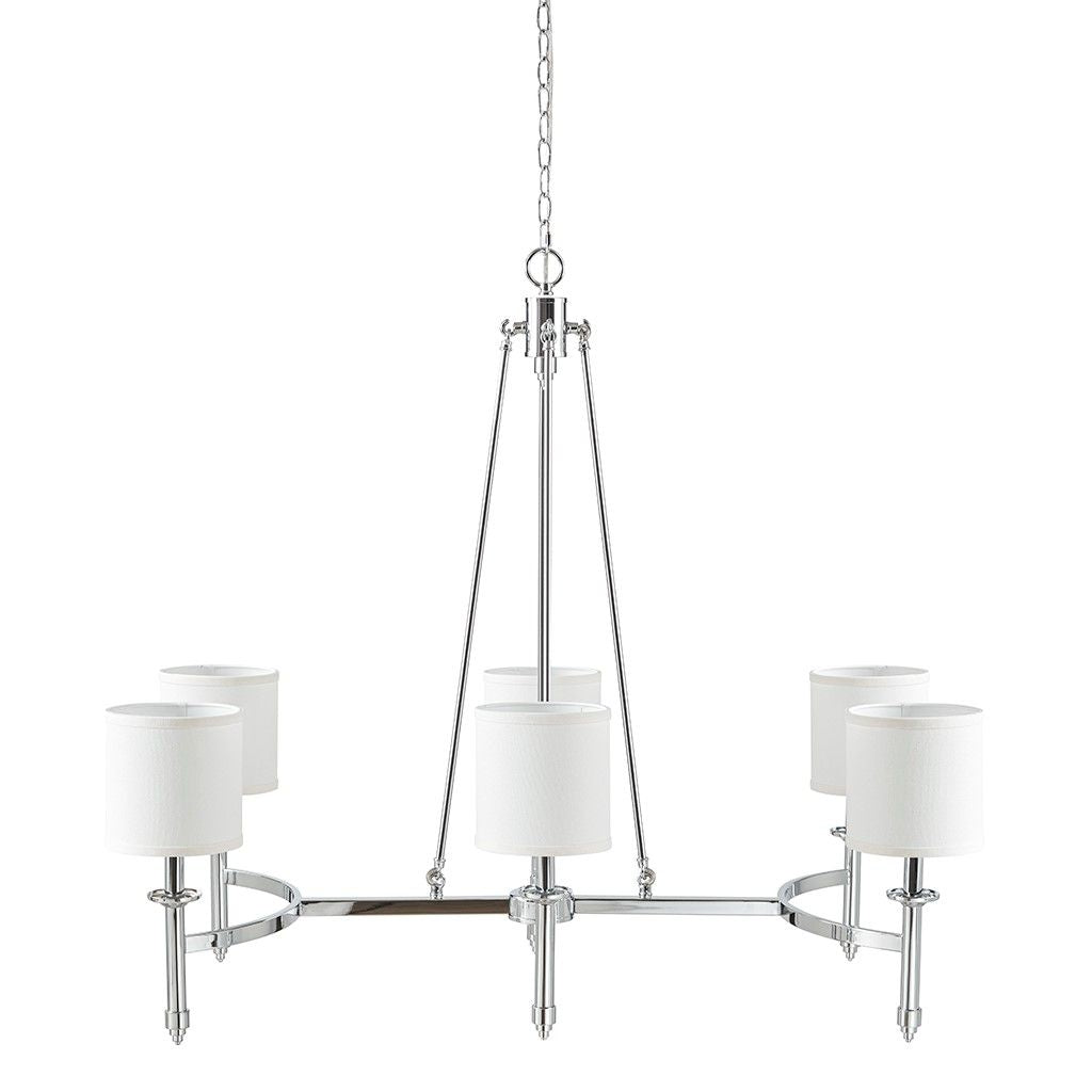 6-light Chandelier with Fabric Drum Shades