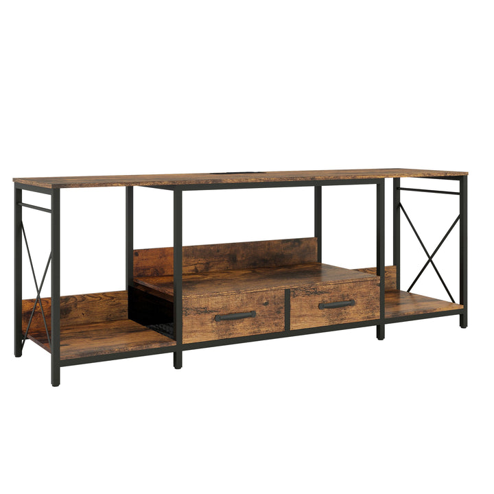 TV Stand with LED Lights Power Outlets - TV Stand with Fabric Drawers for 65 70 75 Inches TV - Entertainment Center and Industrial TV Console Table with Open Storage Shelves for Living Room, Bedroom