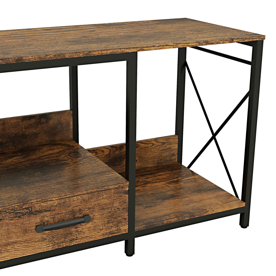 TV Stand with LED Lights Power Outlets - TV Stand with Fabric Drawers for 65 70 75 Inches TV - Entertainment Center and Industrial TV Console Table with Open Storage Shelves for Living Room, Bedroom