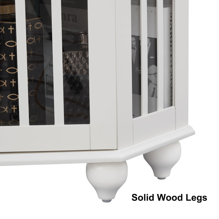 Corner Curio Cabinet with 4 Adjustable Tempered Glass Shelves and Lighting System, Solid Wood Legs,Acrylic Mirrored Back Panel(E26 light bulb not included)