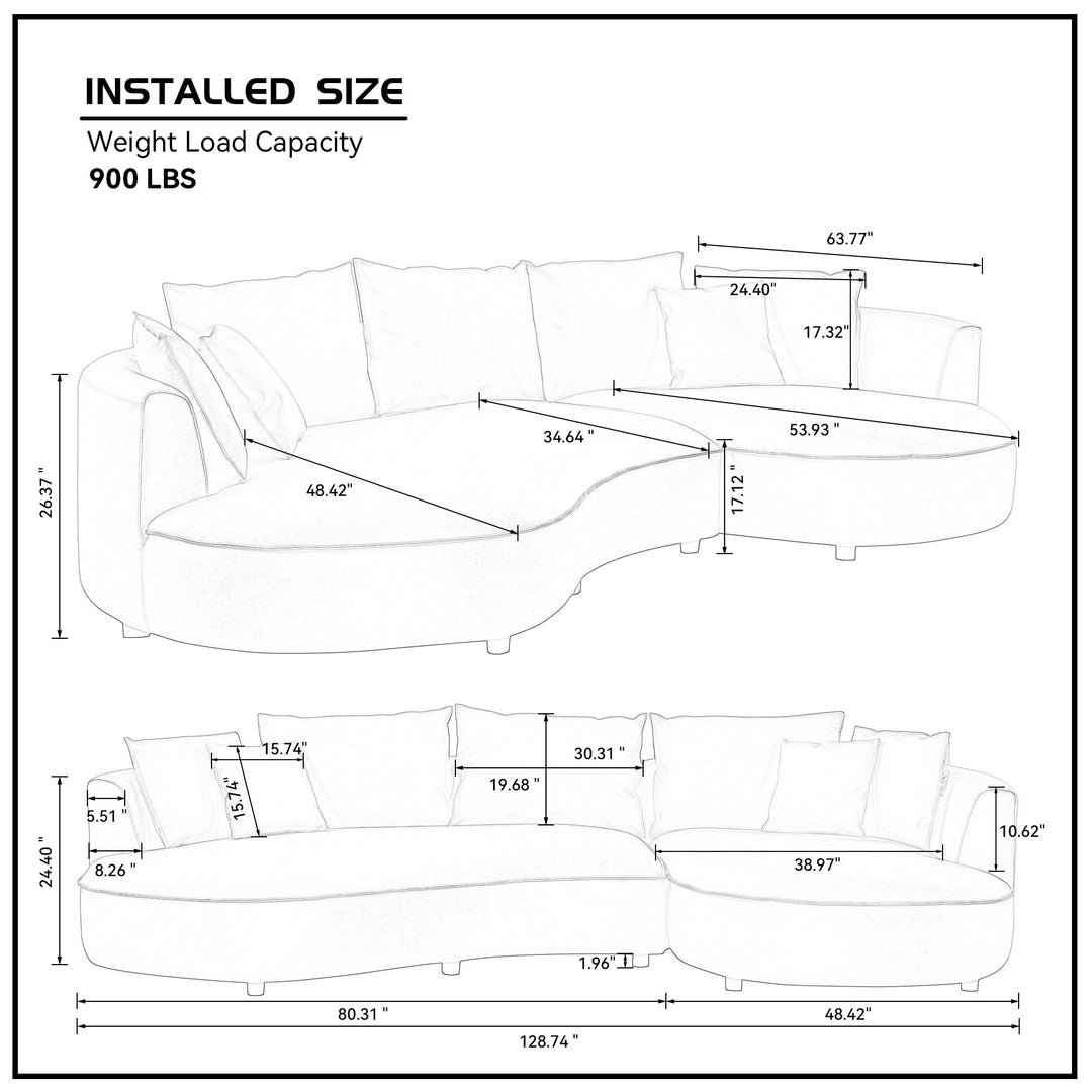 128.74 Inch Modern Sectional Curved Sofa Couch for Living Room,Leathaire Upholstered 5-Seat Sofa Couch, Technology Cloth Couch Set for Apartment Office,Brown