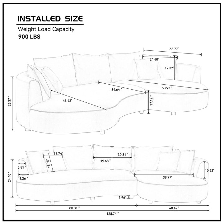 128.74 Inch Modern Sectional Curved Sofa Couch for Living Room,Leathaire Upholstered 5-Seat Sofa Couch, Technology Cloth Couch Set for Apartment Office,Brown