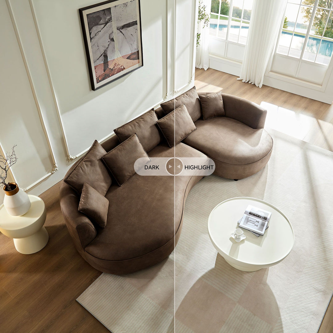 128.74 Inch Modern Sectional Curved Sofa Couch for Living Room,Leathaire Upholstered 5-Seat Sofa Couch, Technology Cloth Couch Set for Apartment Office,Brown