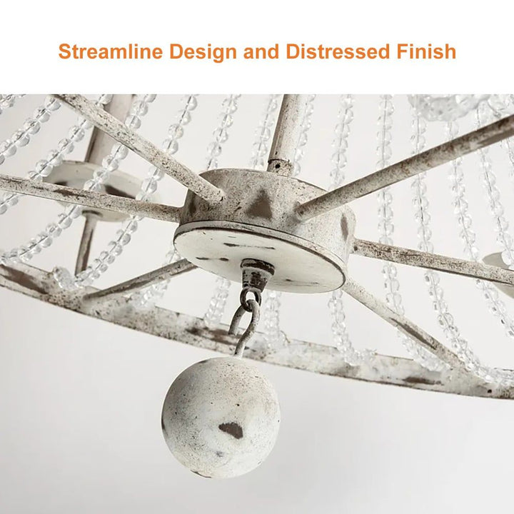 Crylite French Country Candle-Shaped 8-Light Crystal Bead Strands Metal Wheel Chandelier