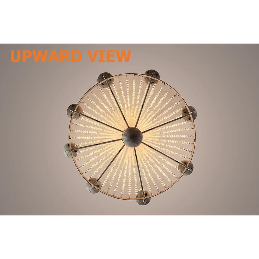 Crylite French Country Candle-Shaped 8-Light Crystal Bead Strands Metal Wheel Chandelier