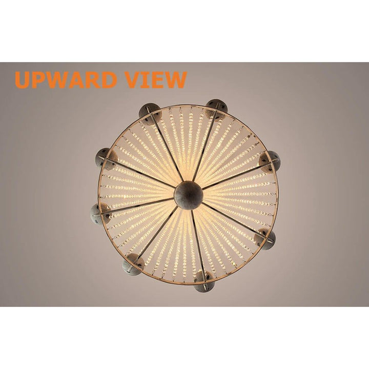 Crylite French Country Candle-Shaped 8-Light Crystal Bead Strands Metal Wheel Chandelier