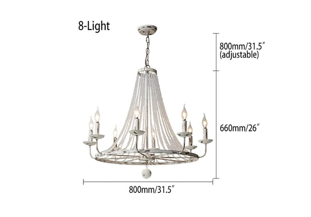 Crylite French Country Candle-Shaped 8-Light Crystal Bead Strands Metal Wheel Chandelier