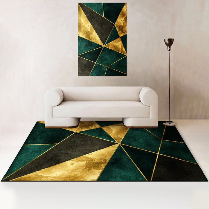 5' x 7' Green&Black&Gold Modern Geometirc Rectangle Indoor Area Rug Living Room&Bedroom