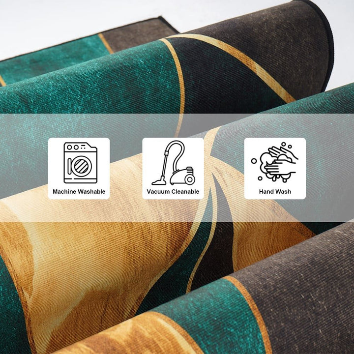 5' x 7' Green&Black&Gold Modern Geometirc Rectangle Indoor Area Rug Living Room&Bedroom