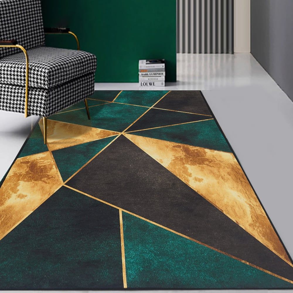 5' x 7' Green&Black&Gold Modern Geometirc Rectangle Indoor Area Rug Living Room&Bedroom