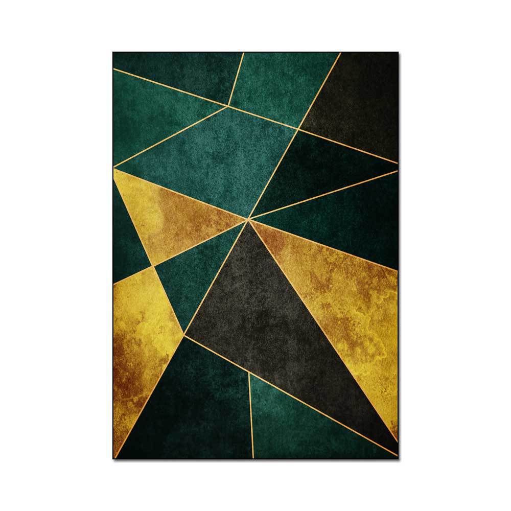 5' x 7' Green&Black&Gold Modern Geometirc Rectangle Indoor Area Rug Living Room&Bedroom