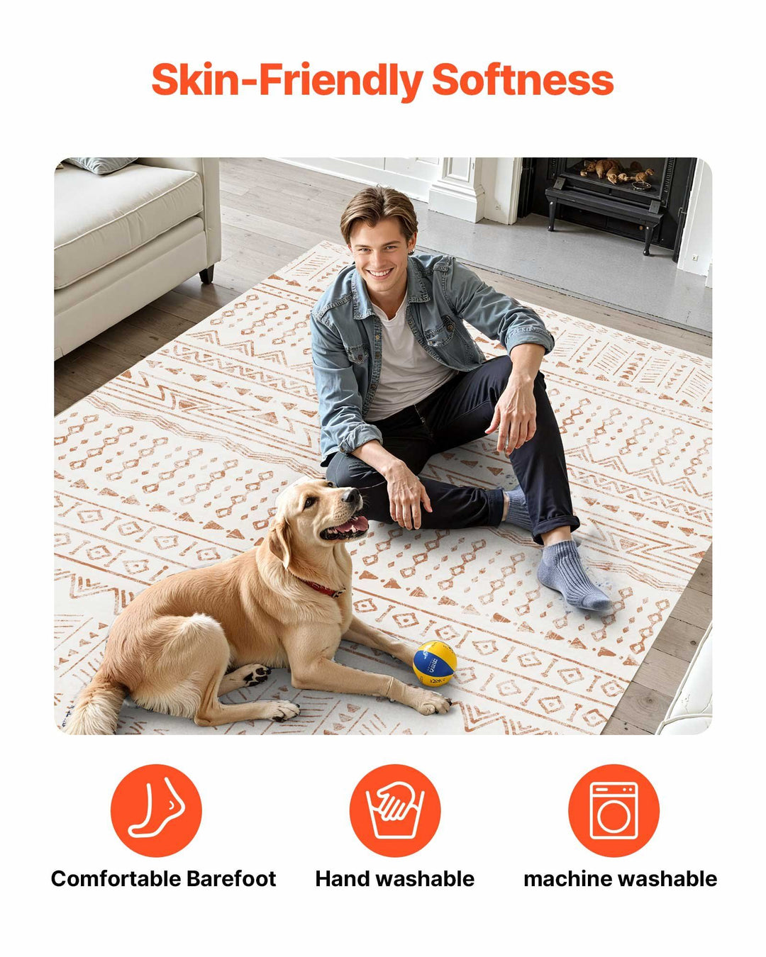 Large Area Rug 5 x 8 ft Anti-Skid and Tear-Resistant Floor Mat Modern Beige