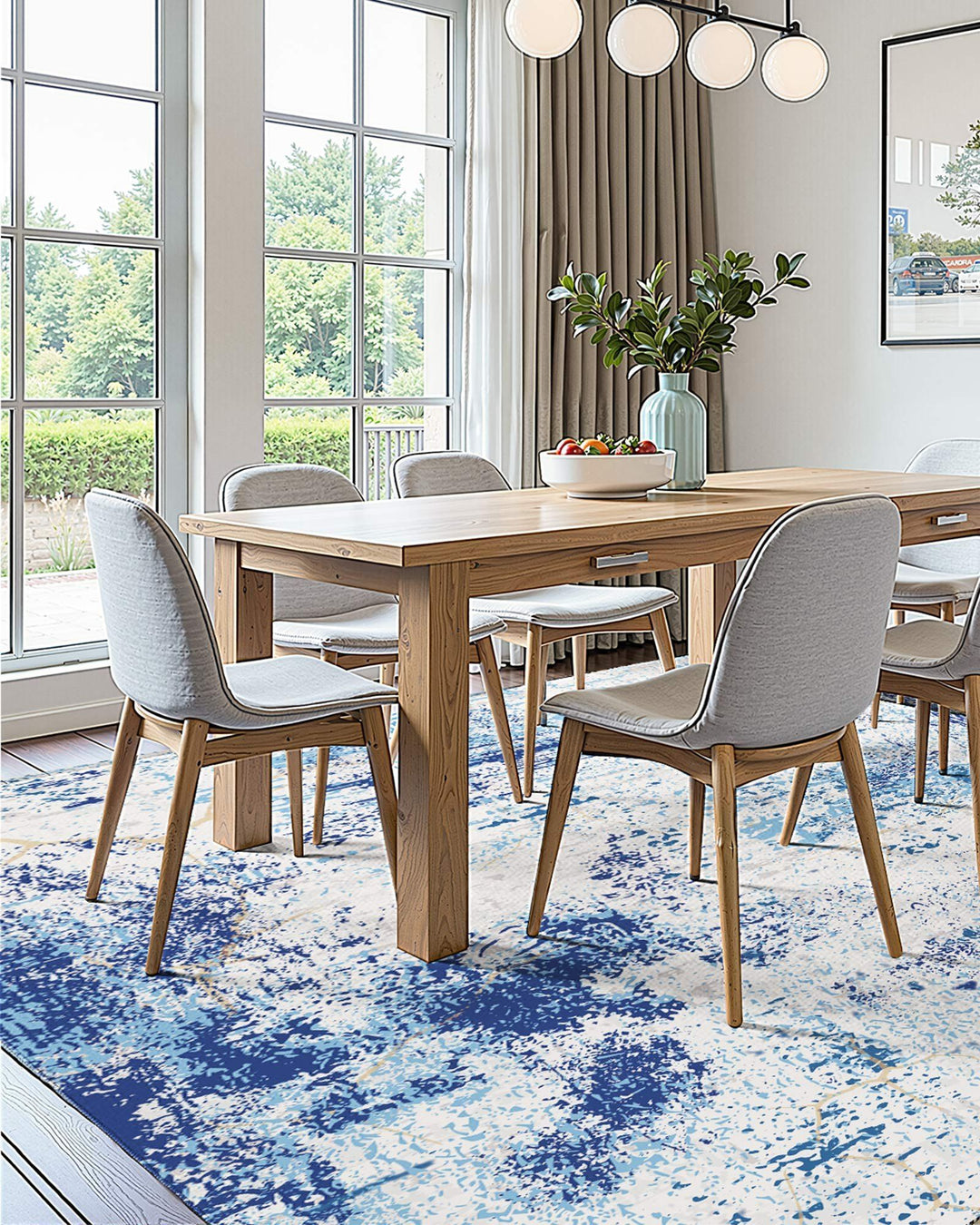 Large Area Rug 5 x 7 ft Anti-Skid and Tear-Resistant Floor Mat Modern Blue