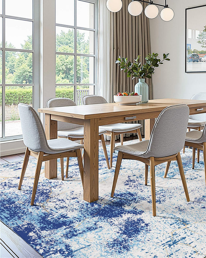 Large Area Rug 5 x 7 ft Anti-Skid and Tear-Resistant Floor Mat Modern Blue