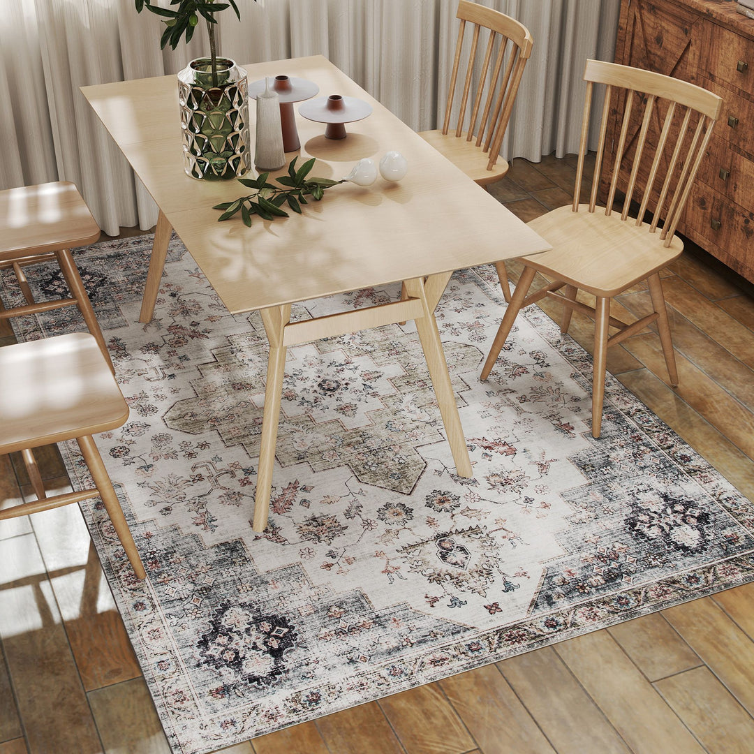 HOMCOM 5x7 Area Rug, Vintage Machine Washable Rug, Non-Slip Carpet for Living Room, Bedroom, Dining Room, Brown and Green