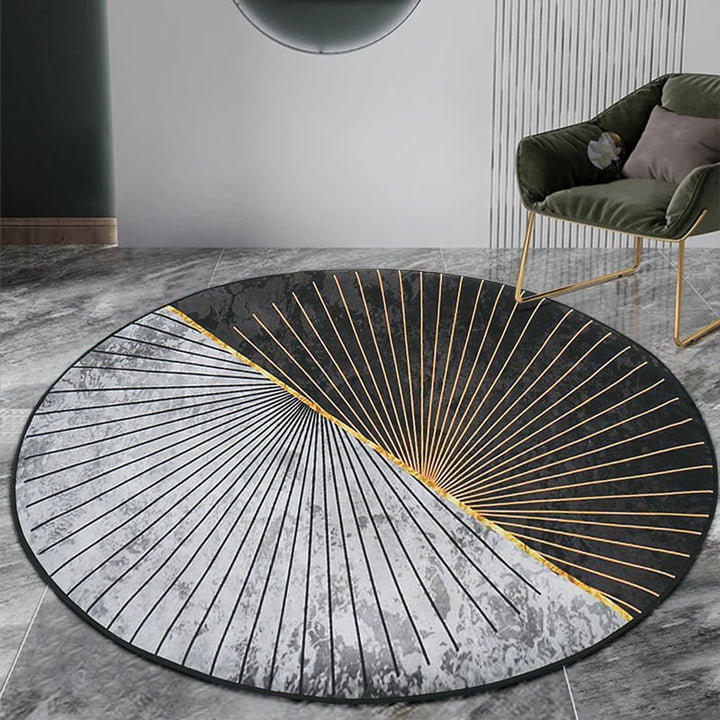 4' x 4' Modern Abstract Gray & Gold Mix Colours Round Area Rug Decorative Carpet