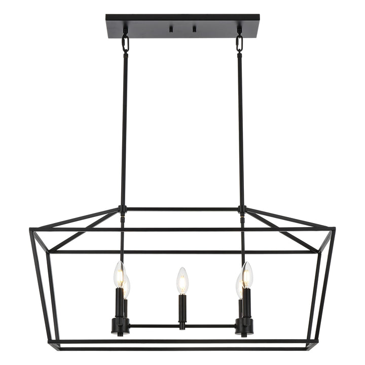 5-Light Kitchen Island Lighting Linear Traditional Classic Chandeliers, Farmhouse Dining Room Light Candle Pendant Lighting Hanging Matte Black Finish for Foyer Restaurant, E12 Base