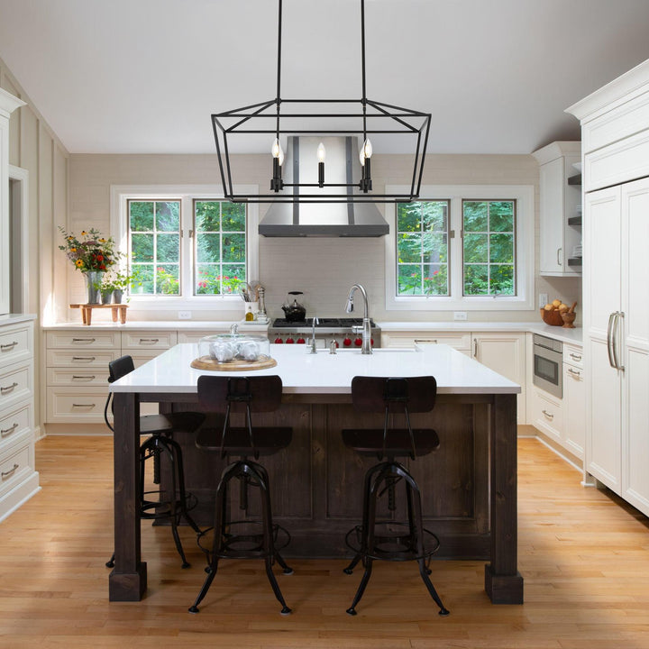 5-Light Kitchen Island Lighting Linear Traditional Classic Chandeliers, Farmhouse Dining Room Light Candle Pendant Lighting Hanging Matte Black Finish for Foyer Restaurant, E12 Base