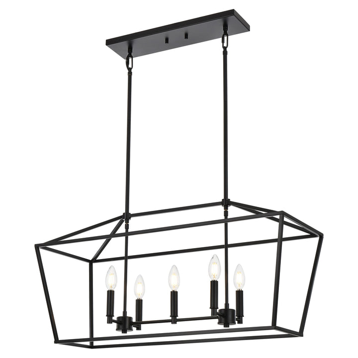 5-Light Kitchen Island Lighting Linear Traditional Classic Chandeliers, Farmhouse Dining Room Light Candle Pendant Lighting Hanging Matte Black Finish for Foyer Restaurant, E12 Base