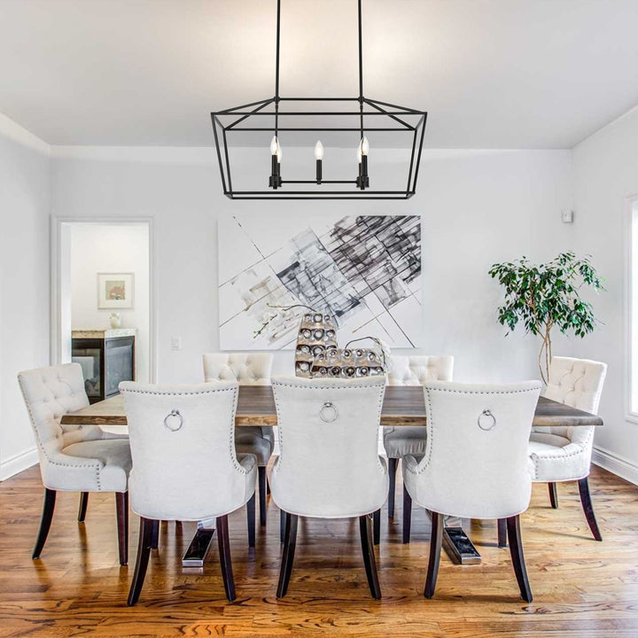 5-Light Kitchen Island Lighting Linear Traditional Classic Chandeliers, Farmhouse Dining Room Light Candle Pendant Lighting Hanging Matte Black Finish for Foyer Restaurant, E12 Base