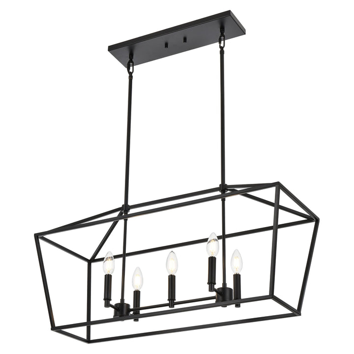 5-Light Kitchen Island Lighting Linear Traditional Classic Chandeliers, Farmhouse Dining Room Light Candle Pendant Lighting Hanging Matte Black Finish for Foyer Restaurant, E12 Base