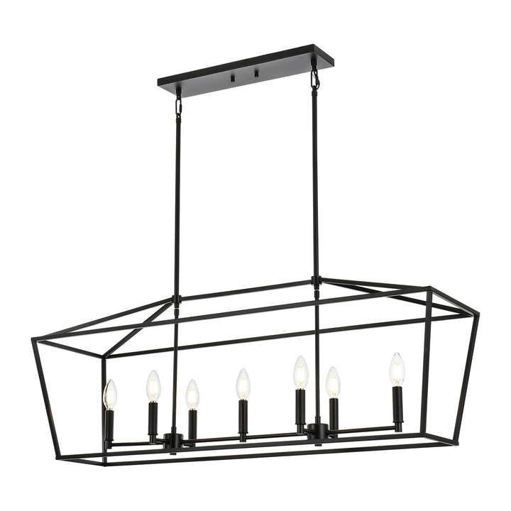5-Light Kitchen Island Lighting Linear Traditional Classic Chandeliers, Farmhouse Dining Room Light Candle Pendant Lighting Hanging Matte Black Finish for Foyer Restaurant, E12 Base