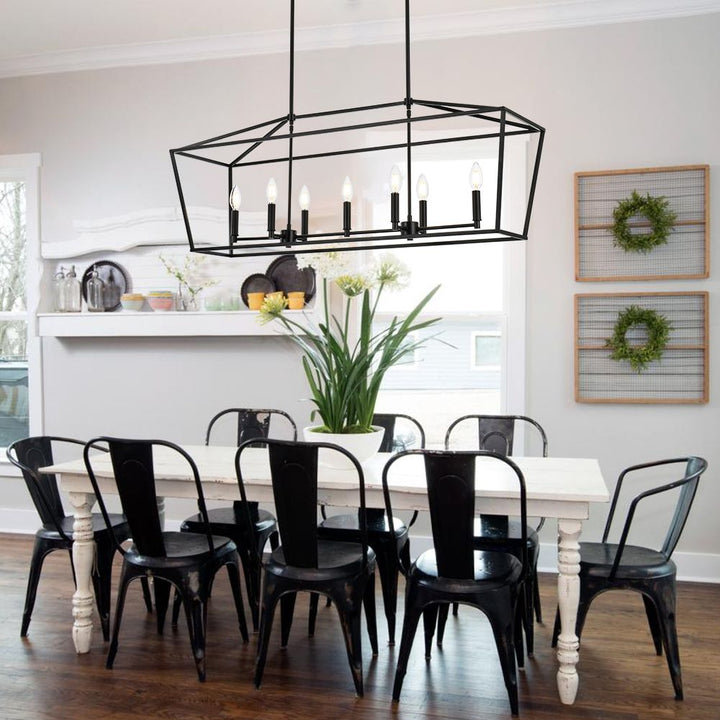 5-Light Kitchen Island Lighting Linear Traditional Classic Chandeliers, Farmhouse Dining Room Light Candle Pendant Lighting Hanging Matte Black Finish for Foyer Restaurant, E12 Base