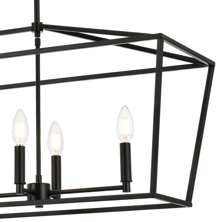 5-Light Kitchen Island Lighting Linear Traditional Classic Chandeliers, Farmhouse Dining Room Light Candle Pendant Lighting Hanging Matte Black Finish for Foyer Restaurant, E12 Base