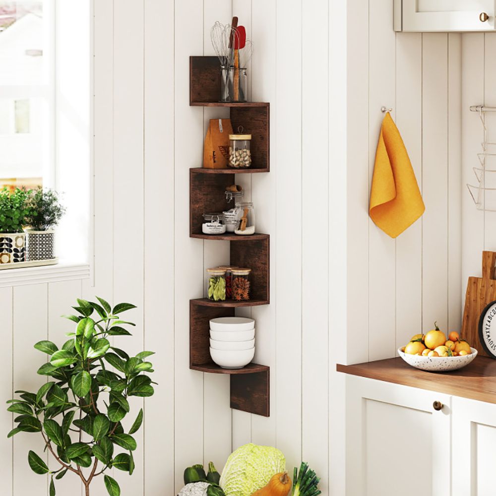 5-Tier Corner Shelf Floating Bookshelf Wall Mounted Storage Organizer