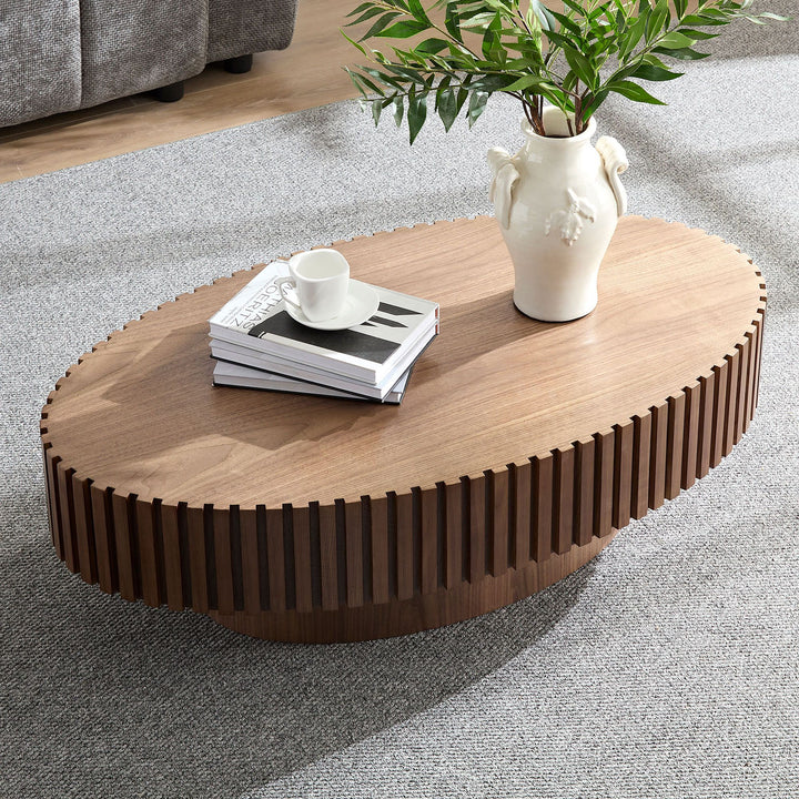 Modern Handcraft Drum Coffee Table Length 43.7 inch Ellipse Coffee Table for Living Room,Oval Small Coffee Table with Sturdy Pedestal