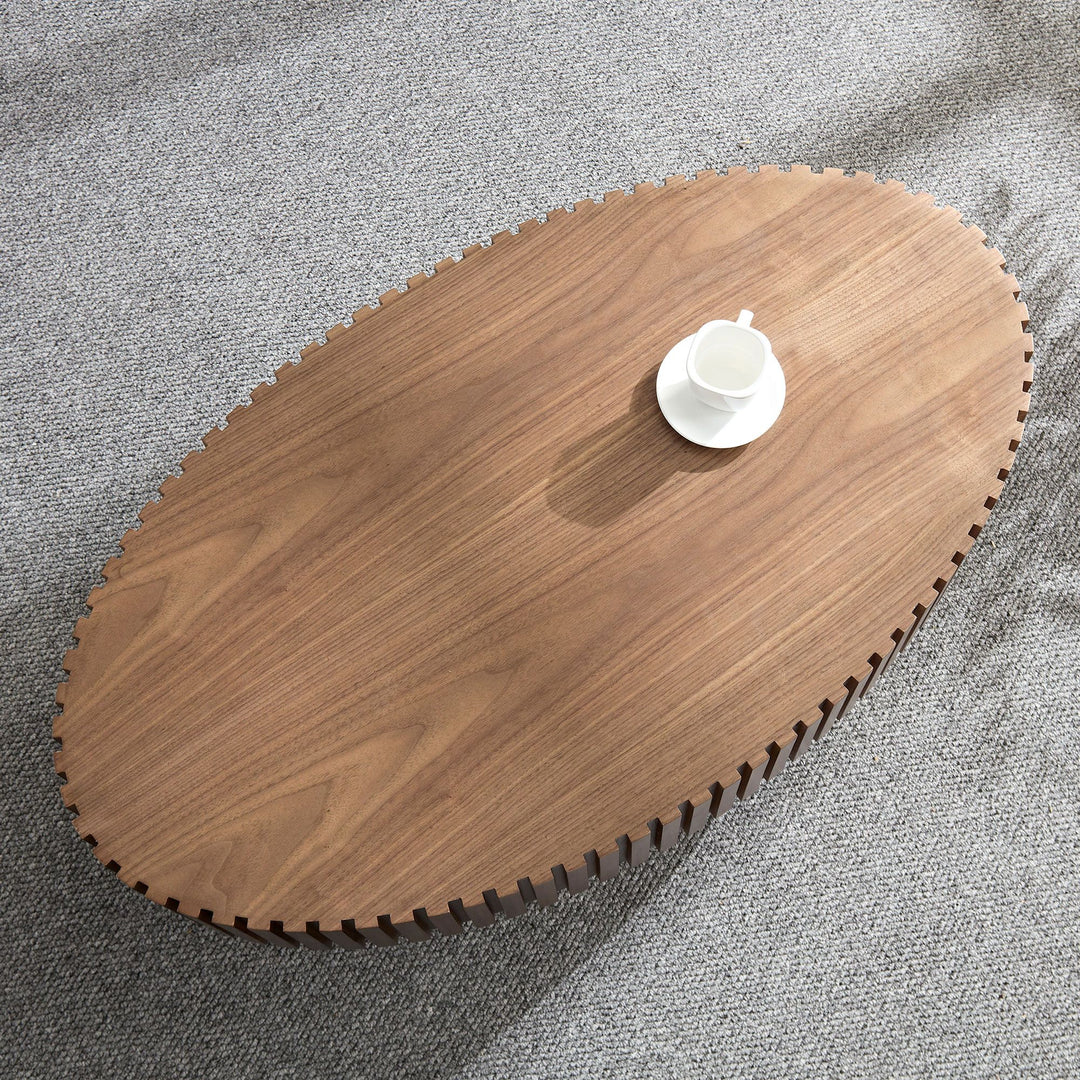 Modern Handcraft Drum Coffee Table Length 43.7 inch Ellipse Coffee Table for Living Room,Oval Small Coffee Table with Sturdy Pedestal