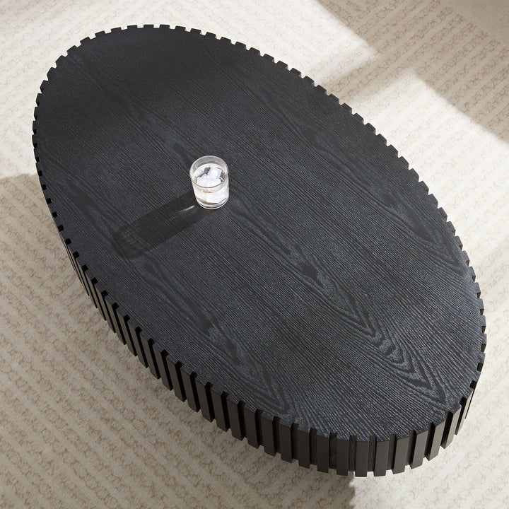 Modern Handcraft Drum Coffee Table Length 43.7 inch Ellipse Coffee Table for Living Room,Oval Small Coffee Table with Sturdy Pedestal