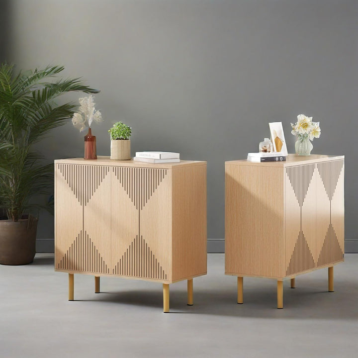 Natural Storage Cabinet Set, Freestanding Floor Cabinet, Classic 59 inches Sideboard, Wood Buffet Cabinet