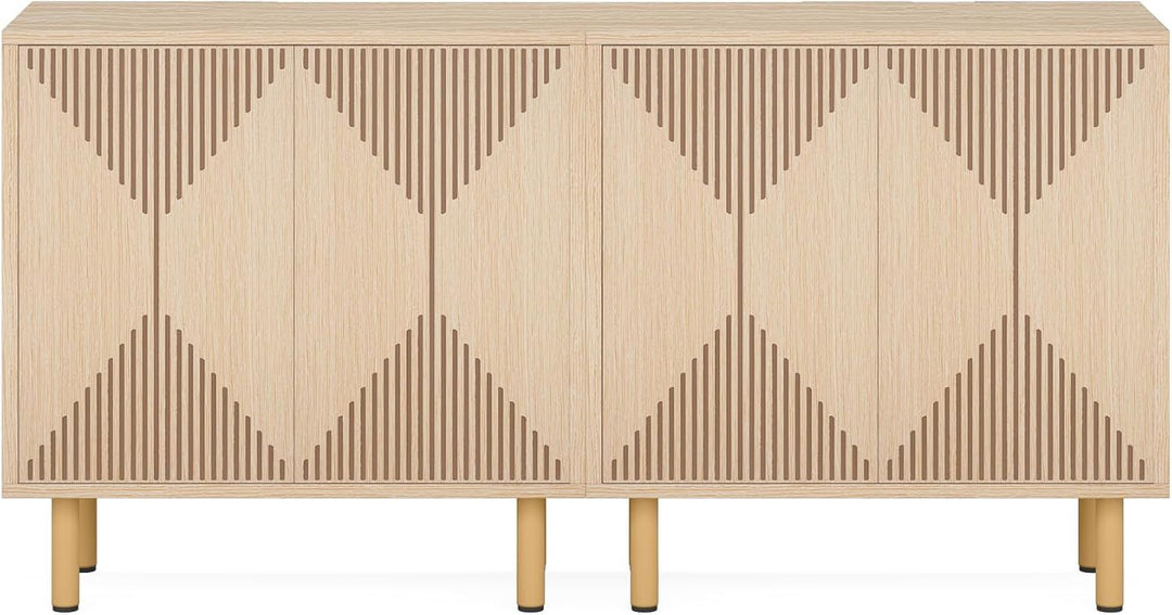 Natural Storage Cabinet Set, Freestanding Floor Cabinet, Classic 59 inches Sideboard, Wood Buffet Cabinet