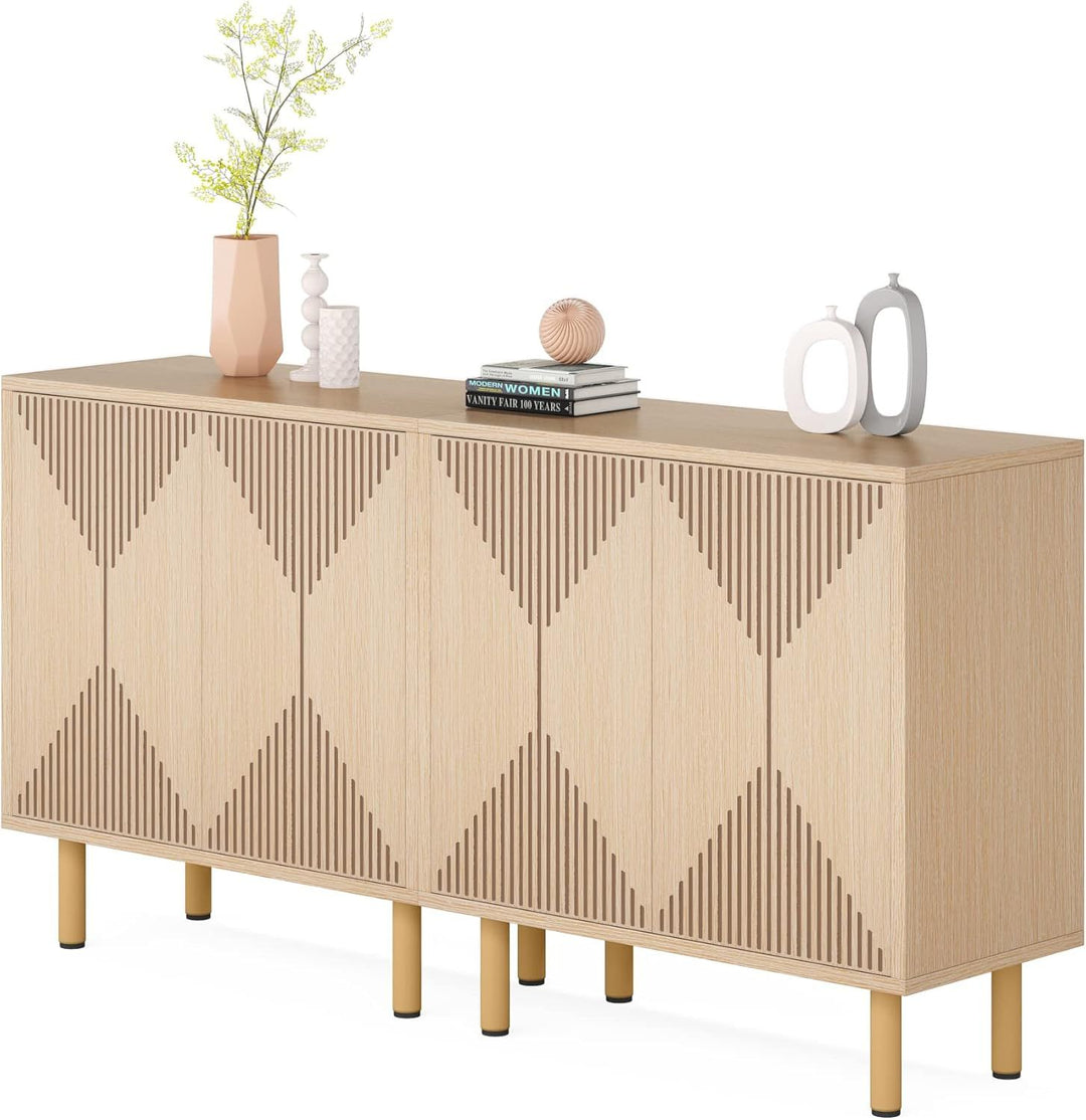 Natural Storage Cabinet Set, Freestanding Floor Cabinet, Classic 59 inches Sideboard, Wood Buffet Cabinet