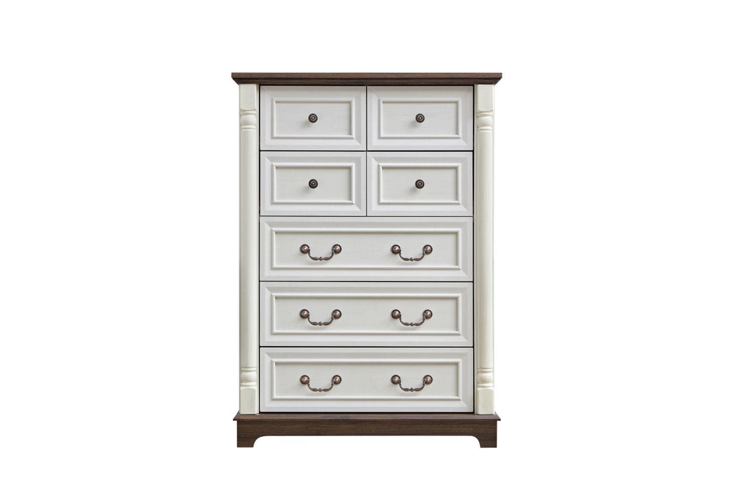 7 Drawer Dresser Chest for Bedroom with Wooden Base and Riser Trim, Wooden Rustic Rustic Chest of Drawers, Storage Dresser for Bedroom, Living Room