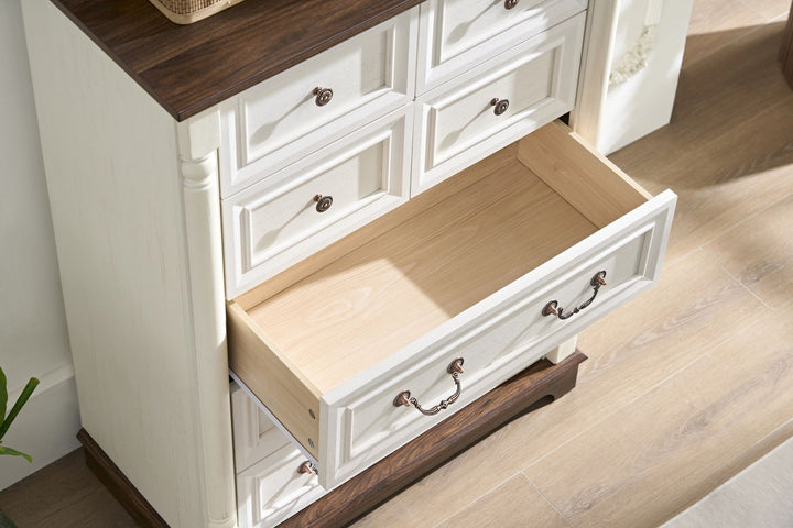 7 Drawer Dresser Chest for Bedroom with Wooden Base and Riser Trim, Wooden Rustic Rustic Chest of Drawers, Storage Dresser for Bedroom, Living Room